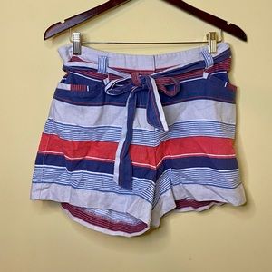 Loft High Rise Shorts Stripe Tie Waist Size 6 NWT Red Blue Grey